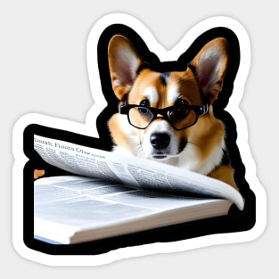 Corgi Reading Newspaper Sticker